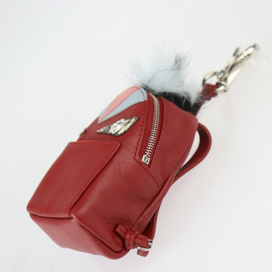 超美品 FENDI フェンディ バッグチャーム BAG BUGS モンスター キーホルダー 7AR457 カーフレザー × パイソン × ファー ダークレッド系 シルバー金具 キーリング バックパック リュックサックモチーフ