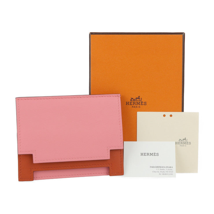 新品未使用展示品 HERMES エルメス ミュルチプリ カードケース - ヴォースイフト ピンク系 ブラウン系 名刺入れ パスケース Y刻印
