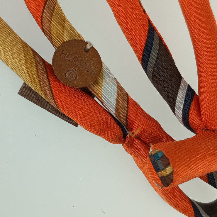 美品 HERMES エルメス チョーカー プティアッシュ - オレンジ系 シルク レディース ネックレス