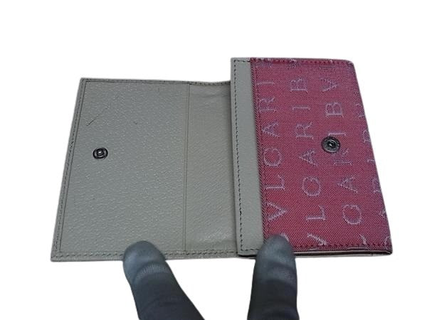 BVLGARI ブルガリ カードケース ロゴマニア - ピンク系 キャンバス レザー レディース シルバー金具 美品