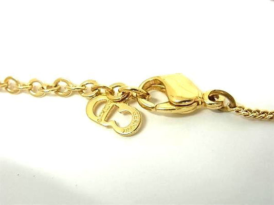 ChristianDior クリスチャンディオール ネックレス ロゴ - ゴールド ブラック メタル レディース ラインストーン