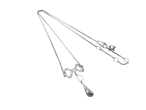 ChristianDior クリスチャンディオール ネックレス リボン - シルバー メタル レディース ラインストーン 美品