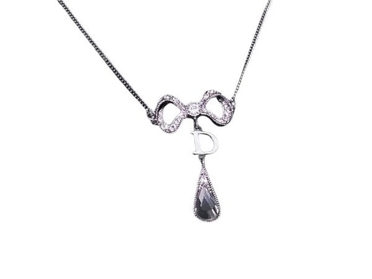 ChristianDior クリスチャンディオール ネックレス リボン - シルバー メタル レディース ラインストーン 美品