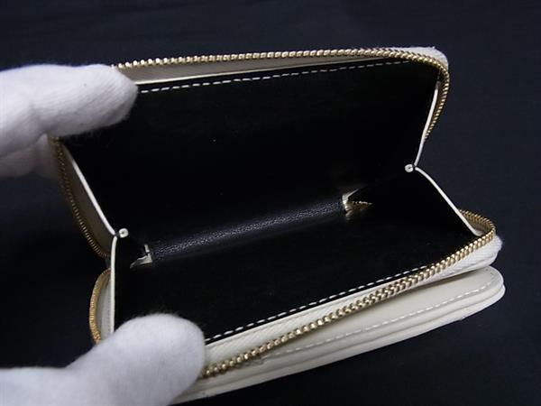 SAINT LAURENT サンローラン 二つ折り財布 JOAN ジョアン 650981 アイボリー系 レザー レディース ラウンドファスナー ゴールド金具