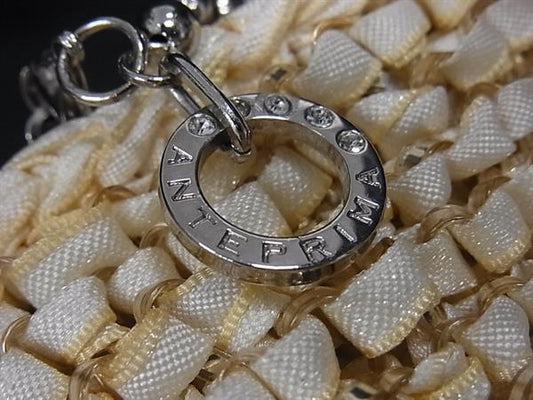 ANTEPRIMA アンテプリマ ハンドバッグ がま口 バッグ ライトベージュ系 PVCワイヤー サテン レディース パーティーバッグ リボン フラワー 花 シルバー金具 美品