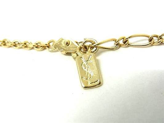 YVES SAINT LAURENT イヴ サンローラン ネックレス YSL ロゴ ハート ネックレス ゴールド メタル ラインストーン レディース 美品