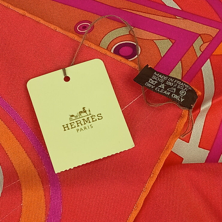 HERMES エルメス スカーフ カレ90 COMME HISTOIRES レッド系 シルク レディース 超美品
