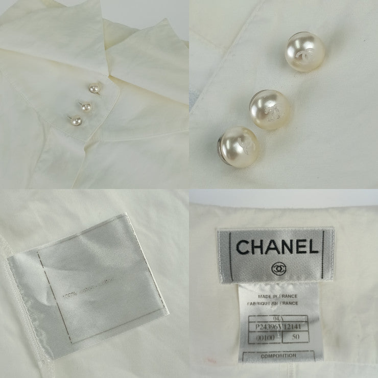 CHANEL シャネル ブラウス ココマーク パールボタンシャツ P24396V12141 ホワイト コットン100% レディース トップス 長袖シャツ #50
