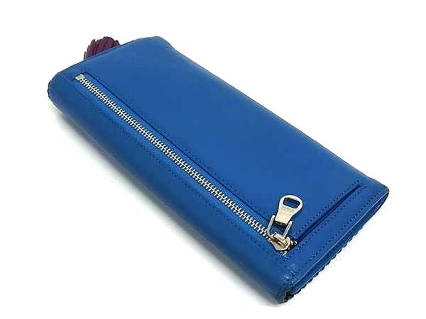 LOEWE ロエベ 財布 アナグラム - ブルー レザー レディース 二つ折り長財布 タッセル フリンジ