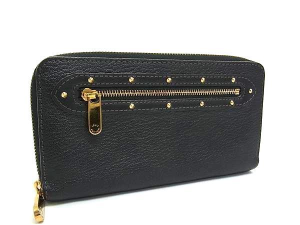 LOUIS VUITTON ルイヴィトン 財布 スハリ ジッピーウォレット M93029 ブラック レザー ユニセックス ラウンドファスナー 長財布 スタッズ ゴールド金具 美品