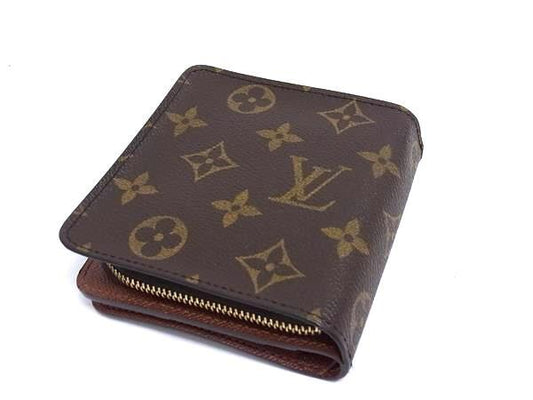 LOUIS VUITTON ルイヴィトン 財布 コンパクトジップ M61667 ブラウン モノグラム レディース 二つ折りゴールド金具 美品