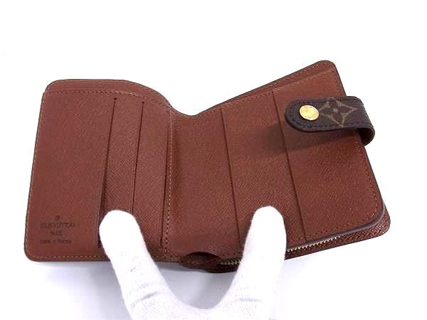 LOUIS VUITTON ルイヴィトン 財布 コンパクトジップ M61667 ブラウン モノグラム レディース 二つ折りゴールド金具 美品