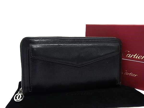 Cartier カルティエ 財布 マストライン ラウンドファスナー 長財布 L3001170 ブラック レザー レディース シルバー金具