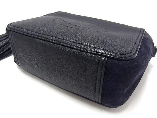 ANYA HINDMARCH アニヤハインドマーチ ショルダーバッグ スマイリー クロスボディバッグ - ネイビー レザー×スエード レディース タッセル付き ポシェット ゴールド金具 美品