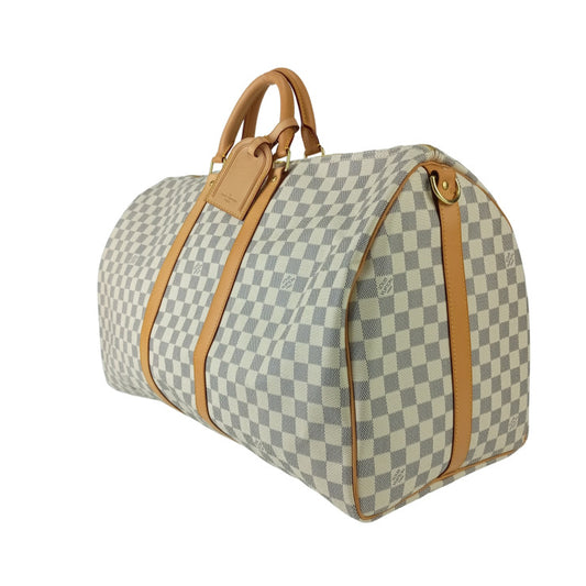LOUIS VUITTON ルイヴィトン ボストンバッグ ダミエ アズール キーポル バンドリエール 55 N41429 ホワイト系 PVC レザー ユニセックス 2WAY ショルダーバッグ 超美品