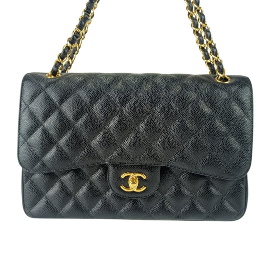 CHANEL シャネル ショルダーバッグ クラシック ラージ ハンドバッグ デカマトラッセ 30 A58600 ブラック キャビアスキン レディース 二重蓋 ゴールド金具 超美品