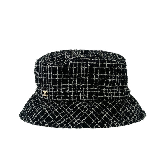 CHANEL シャネル 帽子 バケットハット AA9467B14134 ブラック コットン ポリアミド レディース ココマーク ツイード 美品