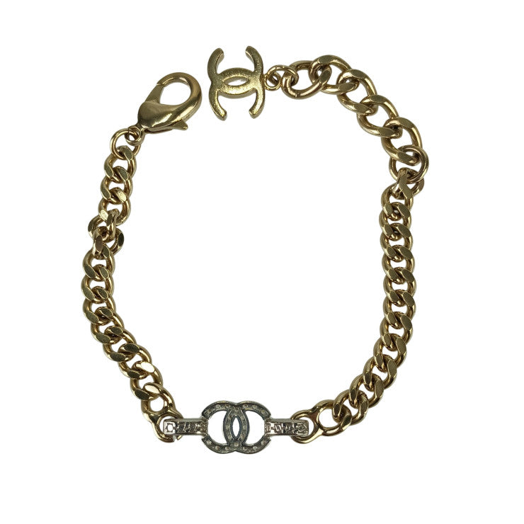 CHANEL シャネル リストウェア ココマーク チェーン ブレスレット ゴールド シルバー メタル ラインストーン レディース B22 S 美品