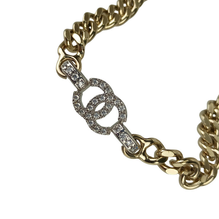 CHANEL シャネル リストウェア ココマーク チェーン ブレスレット ゴールド シルバー メタル ラインストーン レディース B22 S 美品