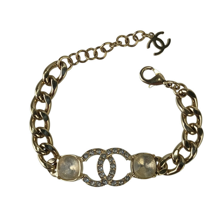 CHANEL シャネル リストウェア ココマーク チェーン ブレスレット ゴールド メタル ラインストーン レディース C23 C 美品