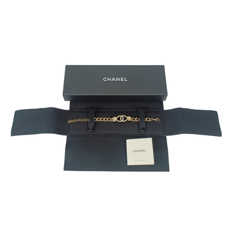 CHANEL シャネル リストウェア ココマーク チェーン ブレスレット ゴールド メタル ラインストーン レディース C23 C 美品