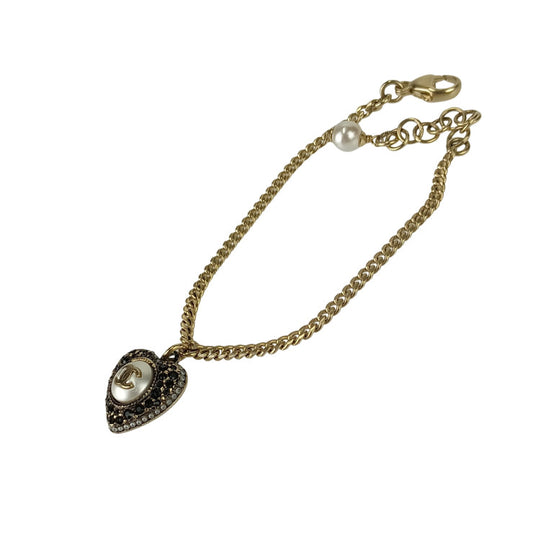 CHANEL シャネル リストウェア ココマーク ハートチャーム ブレスレット AB9391 ゴールド パールホワイト ブラック メタル フェイクパール ラインストーン レディース F22 B 美品