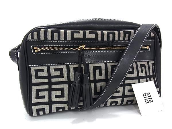 GIVENCHY ジバンシィ ショルダーバッグ ブラック グレー キャンバス×レザー レディース ロゴ柄 タッセル ゴールド金具 超美品