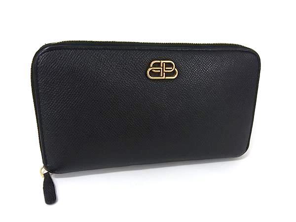 BALENCIAGA バレンシアガ 財布 BBロゴ 601390 ブラック レザー ユニセックス ラウンドファスナー 長財布 ゴールド金具