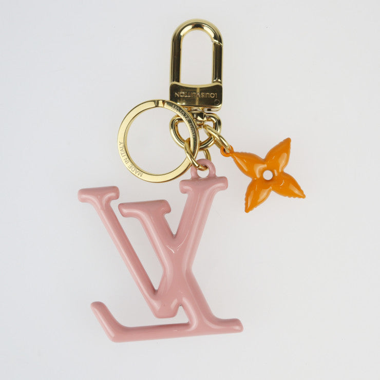 美品 LOUIS VUITTON ルイ ヴィトン LV ポップ フラワー キーホルダー M01076 メタル ゴールド ピンク オレンジ キーリング バッグチャーム ビトン