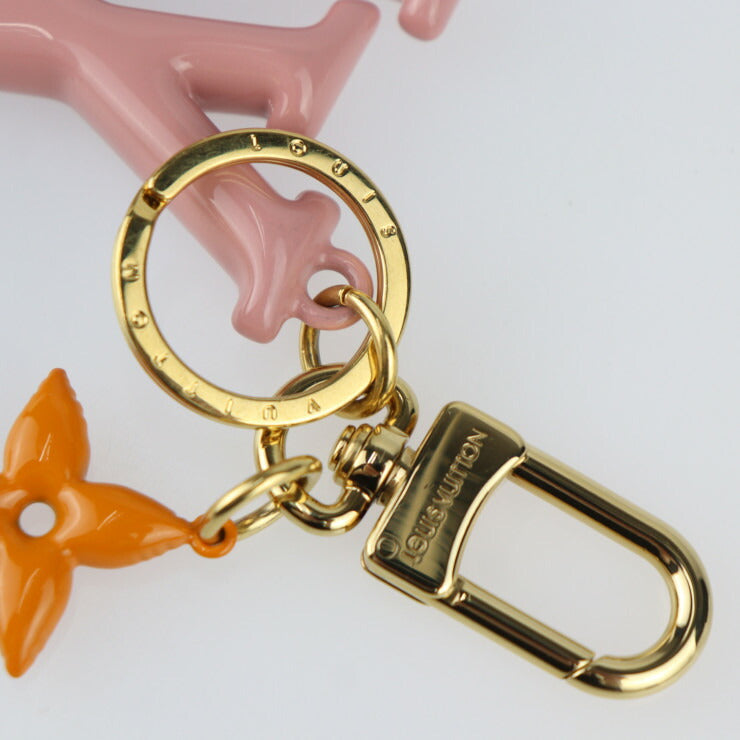 美品 LOUIS VUITTON ルイ ヴィトン LV ポップ フラワー キーホルダー M01076 メタル ゴールド ピンク オレンジ キーリング バッグチャーム ビトン