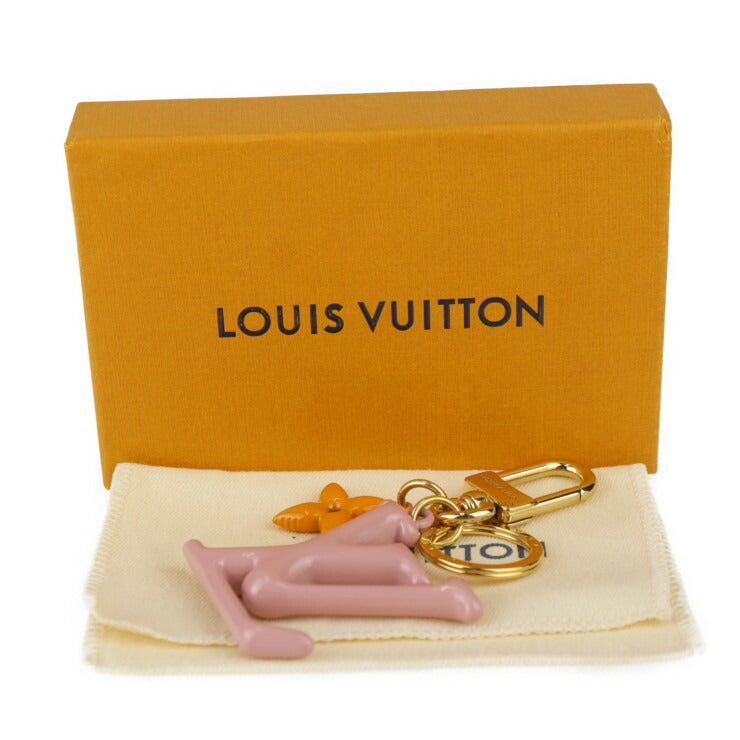 美品 LOUIS VUITTON ルイ ヴィトン LV ポップ フラワー キーホルダー M01076 メタル ゴールド ピンク オレンジ キーリング バッグチャーム ビトン