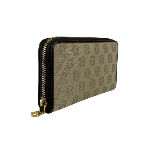 LOEWE ロエベ 長財布 アナグラム ジップアラウンドウォレット - ベージュ ブラウン ゴールド金具 キャンバス レザー ユニセックス ラウンドファスナー