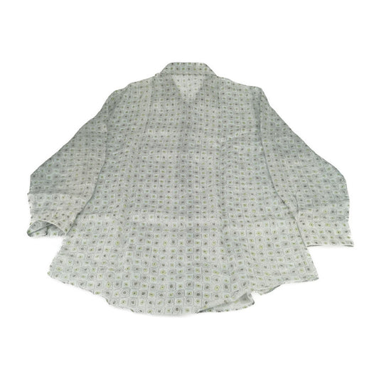 HERMES エルメス トップス 総柄 長袖 シャツ - グレー系 ブルー系 グリーン系 マルチカラー 麻100% メンズ ロングスリーブ セリエボタン リネン 表記サイズ41/16