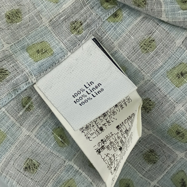 HERMES エルメス トップス 総柄 長袖 シャツ - グレー系 ブルー系 グリーン系 マルチカラー 麻100% メンズ ロングスリーブ セリエボタン リネン 表記サイズ41/16