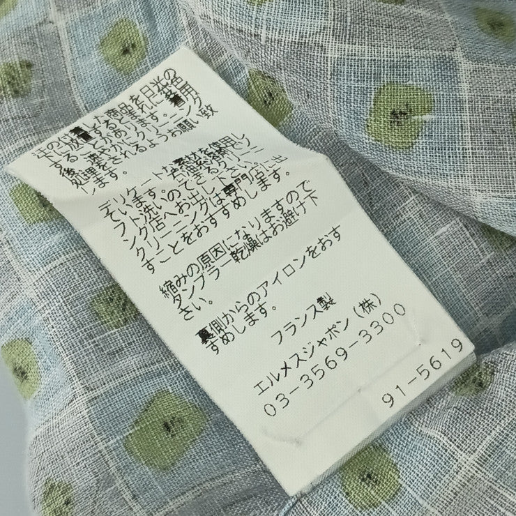 HERMES エルメス トップス 総柄 長袖 シャツ - グレー系 ブルー系 グリーン系 マルチカラー 麻100% メンズ ロングスリーブ セリエボタン リネン 表記サイズ41/16