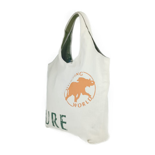 HUNTING WORLD ハンティングワールド ハンドバッグ BORNEO TRUST TOTE BAG ボルネオ・トラスト トートバッグ - ナチュラル グリーン コットンキャンバス ナイロン ユニセックス ショルダーバッグ チャリティーバッグ リバーシブル