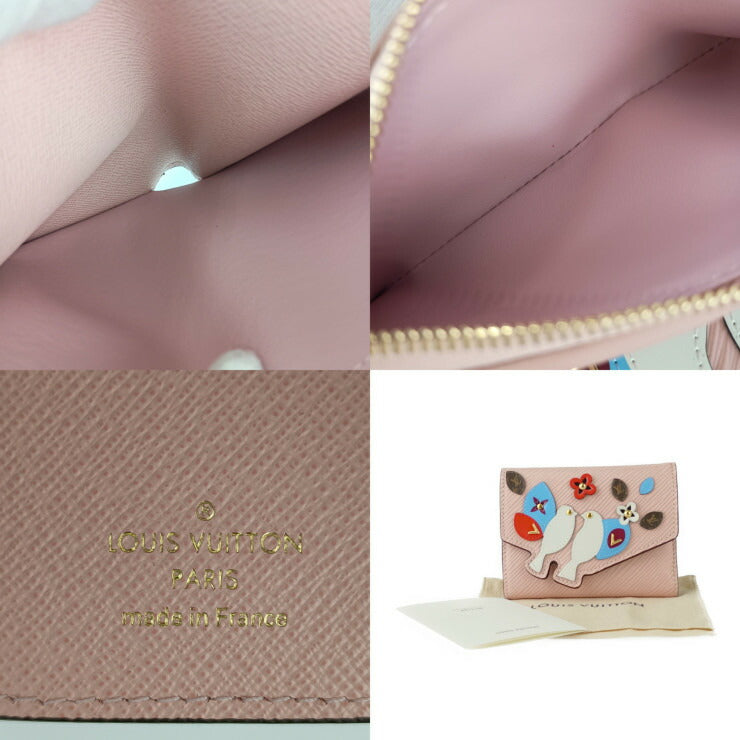 超美品 LOUIS VUITTON ルイヴィトン 三つ折り財布 ポルトフォイユ ヴィクトリーヌ M62615 ROSE BALLERINE エピ レディース 鳥モチーフ