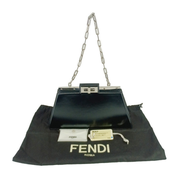 美品 FENDI フェンディ ショルダーバッグ PEEK A BOO CUT MEDIUM 8BN340 ANSC ブラック レザー レディース シルバー金具