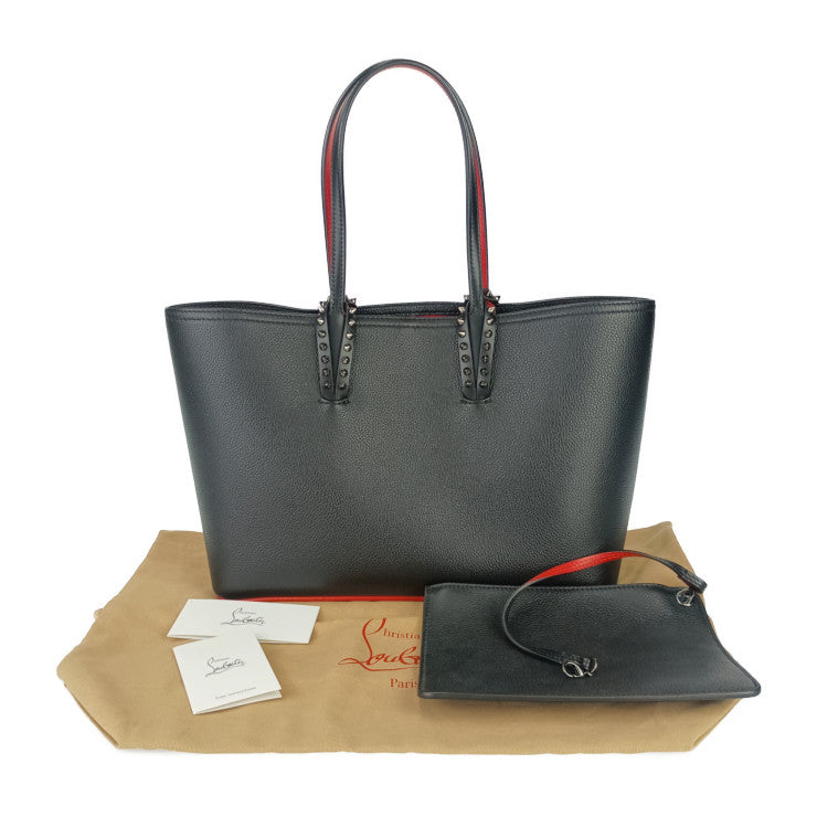 美品 CHRISTIAN LOUBOUTIN クリスチャン ルブタン トートバッグ CABATA カバタ SMALL TOTE BAG 3205219 ブラック レッド カーフ レディース シルバー金具