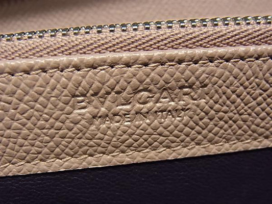 BVLGARI ブルガリ 財布 ブルガリ・ブルガリ ラウンドファスナー 長財布 36935 ピンク系 レザー レディース シルバー金具 美品