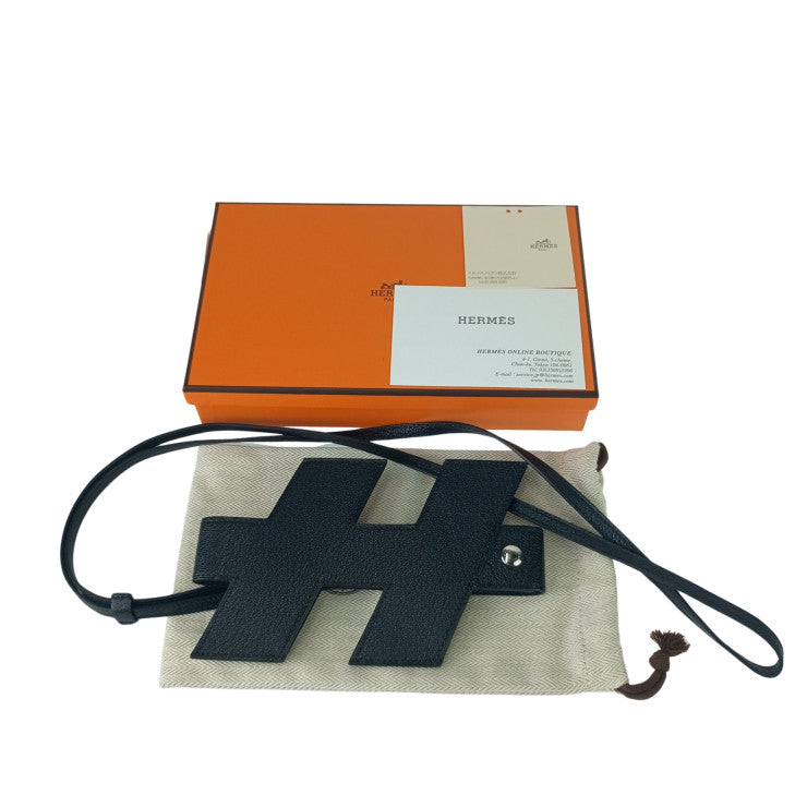 HERMES エルメス フォンケース Hタグ フォンケース ブラック レザー ユニセックス シルバー金具 超美品