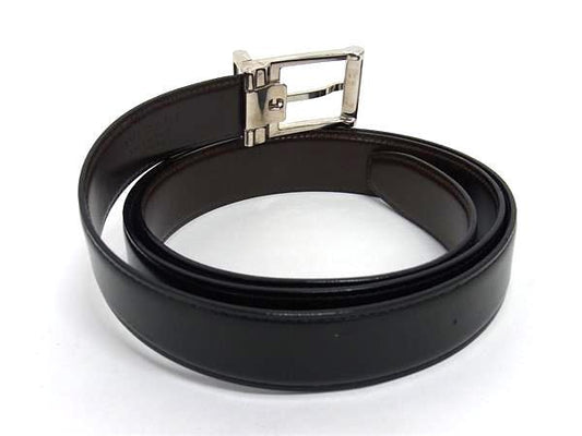 美品 BVLGARI ブルガリ ベルト - - ブラック系×ブラウン系 レザー メンズ リバーシブル シルバー金具