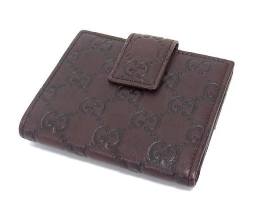 美品 GUCCI グッチ 二つ折り 財布 グッチシマ 112716 1147 ブラウン レザー レディース ゴールド金具