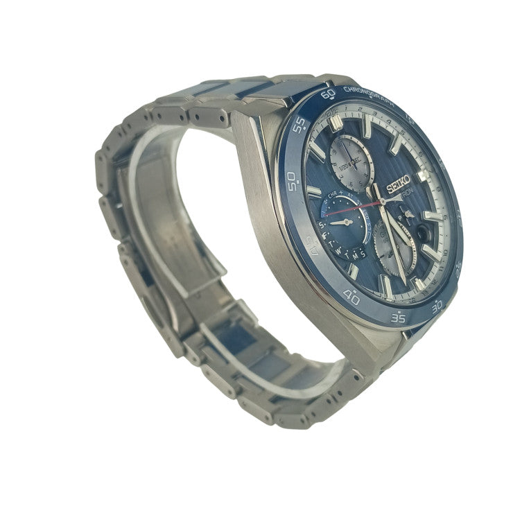 SEIKO セイコー 腕時計 アストロン ネクスター GPSソーラー デュアルタイム・クロノグラフ SBXC181 / 5X83-0AA0-1 シルバー ブルー文字盤 チタン セラミック メンズ アナログ 超美品