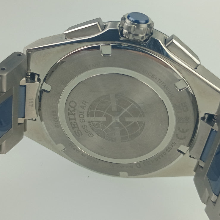 SEIKO セイコー 腕時計 アストロン ネクスター GPSソーラー デュアルタイム・クロノグラフ SBXC181 / 5X83-0AA0-1 シルバー ブルー文字盤 チタン セラミック メンズ アナログ 超美品