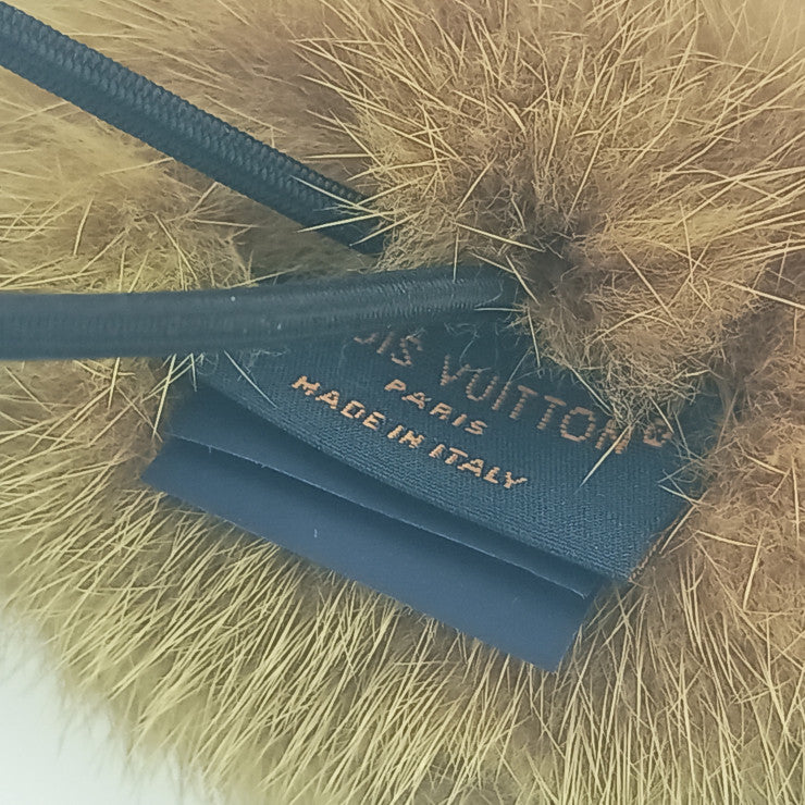 LOUIS VUITTON ルイヴィトン ヘアアクセサリー シュシュ・ヴィゾン LV コージー M77738 ブラウン×ホワイト ミンクファー レディース 美品