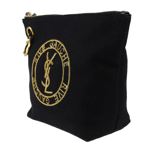 超美品 SAINT LAURENT PARIS サンローランパリ エンブロイダリー ポーチ リヴゴーシュ セカンドバッグ 710435 ウール90%×カーフスキンレザー5%×ブラス 5% ブラック ゴールド YSL ロゴ クラッチバッグ リストレット