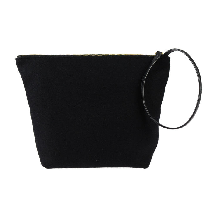 超美品 SAINT LAURENT PARIS サンローランパリ エンブロイダリー ポーチ リヴゴーシュ セカンドバッグ 710435 ウール90%×カーフスキンレザー5%×ブラス 5% ブラック ゴールド YSL ロゴ クラッチバッグ リストレット