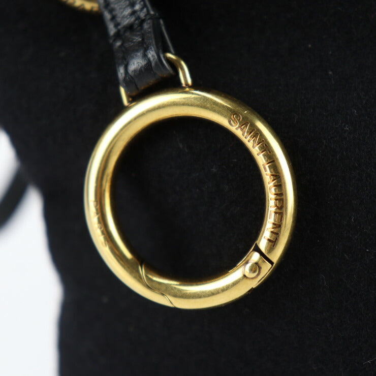 超美品 SAINT LAURENT PARIS サンローランパリ エンブロイダリー ポーチ リヴゴーシュ セカンドバッグ 710435 ウール90%×カーフスキンレザー5%×ブラス 5% ブラック ゴールド YSL ロゴ クラッチバッグ リストレット