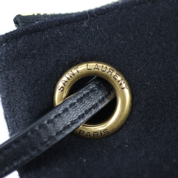 超美品 SAINT LAURENT PARIS サンローランパリ エンブロイダリー ポーチ リヴゴーシュ セカンドバッグ 710435 ウール90%×カーフスキンレザー5%×ブラス 5% ブラック ゴールド YSL ロゴ クラッチバッグ リストレット